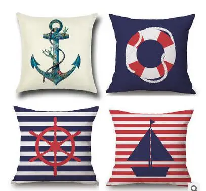 Viduržemio jūros Tamsiai Mėlynos Jūros Inkaro Laivo Vairą Pagalvėlė Padengti Kompasas pagalvės užvalkalą pagalvės dangtelis sofa namų almofadas