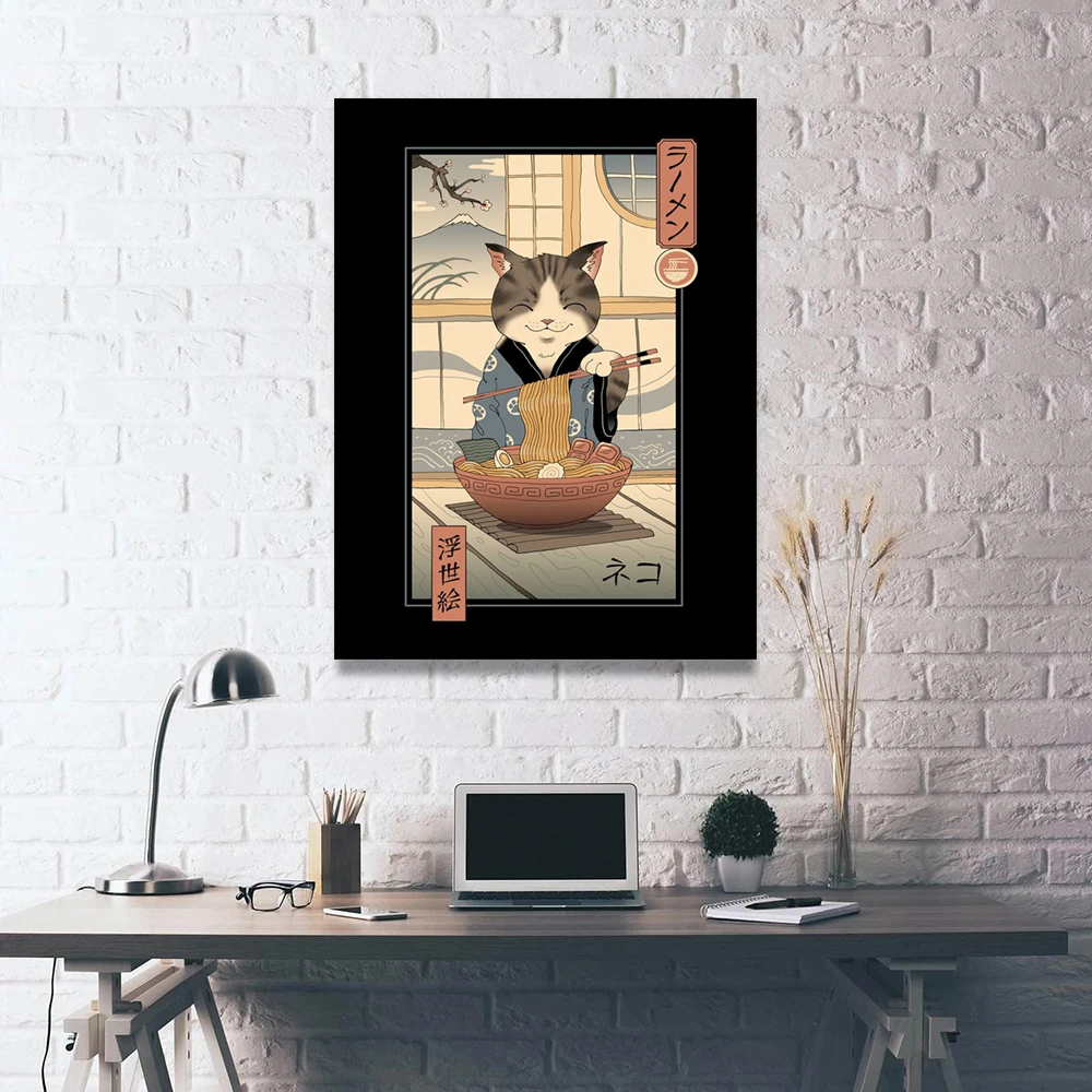 Retro Japonijos Katė Ramen Ukiyo Drobės Plakatas ir Spausdinamos Nuotraukos Šiuolaikinio Namų Dekoro Tapybos Sienos Meno Kambarį Apdaila