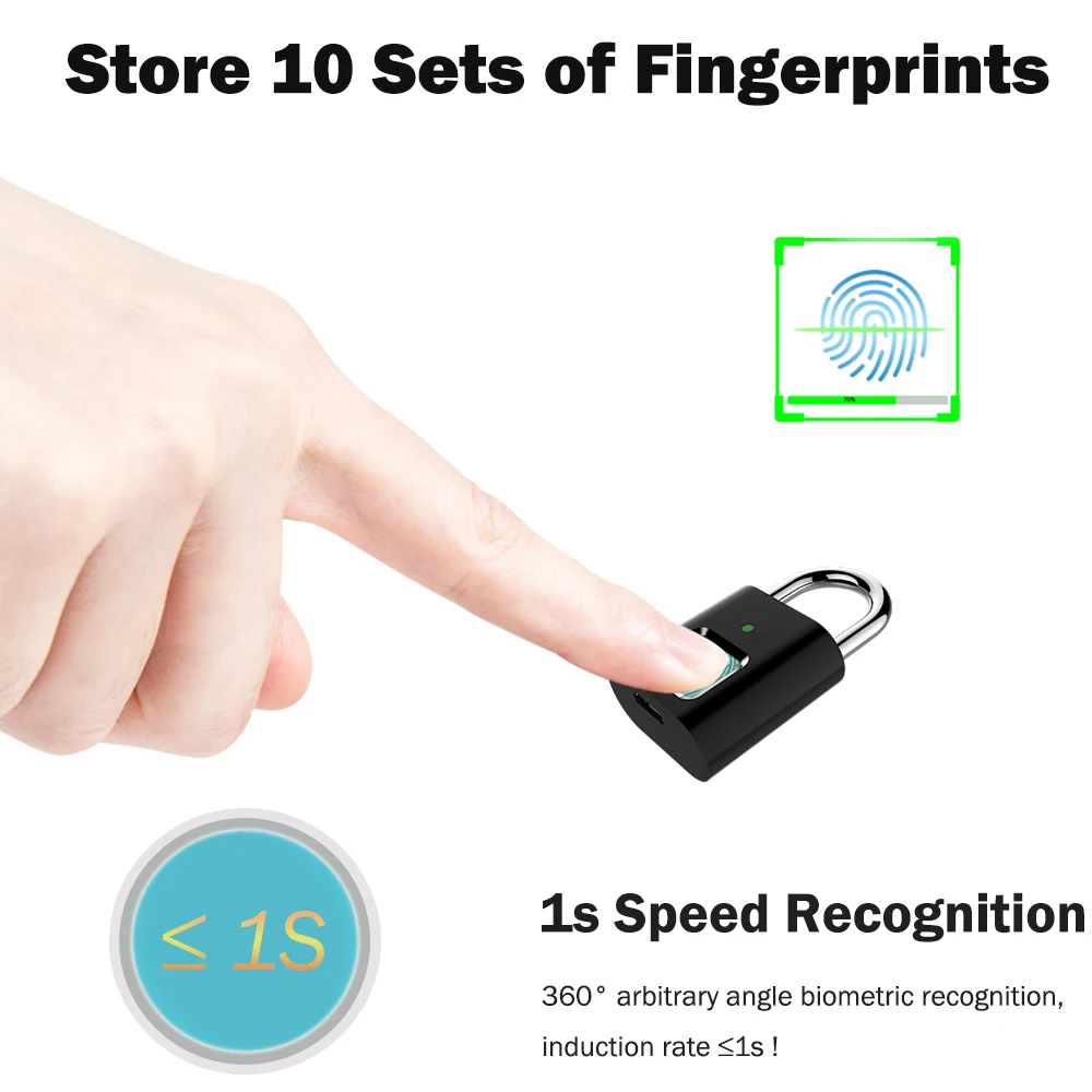 Mini Smart pirštų Atspaudų Užraktas Keyless USB Įkrovimo Elektra Biometrinių Maišelį Užraktas Nešiojamų Namų Maišelį Bagažo Atveju Užraktas Metaliniu korpusu