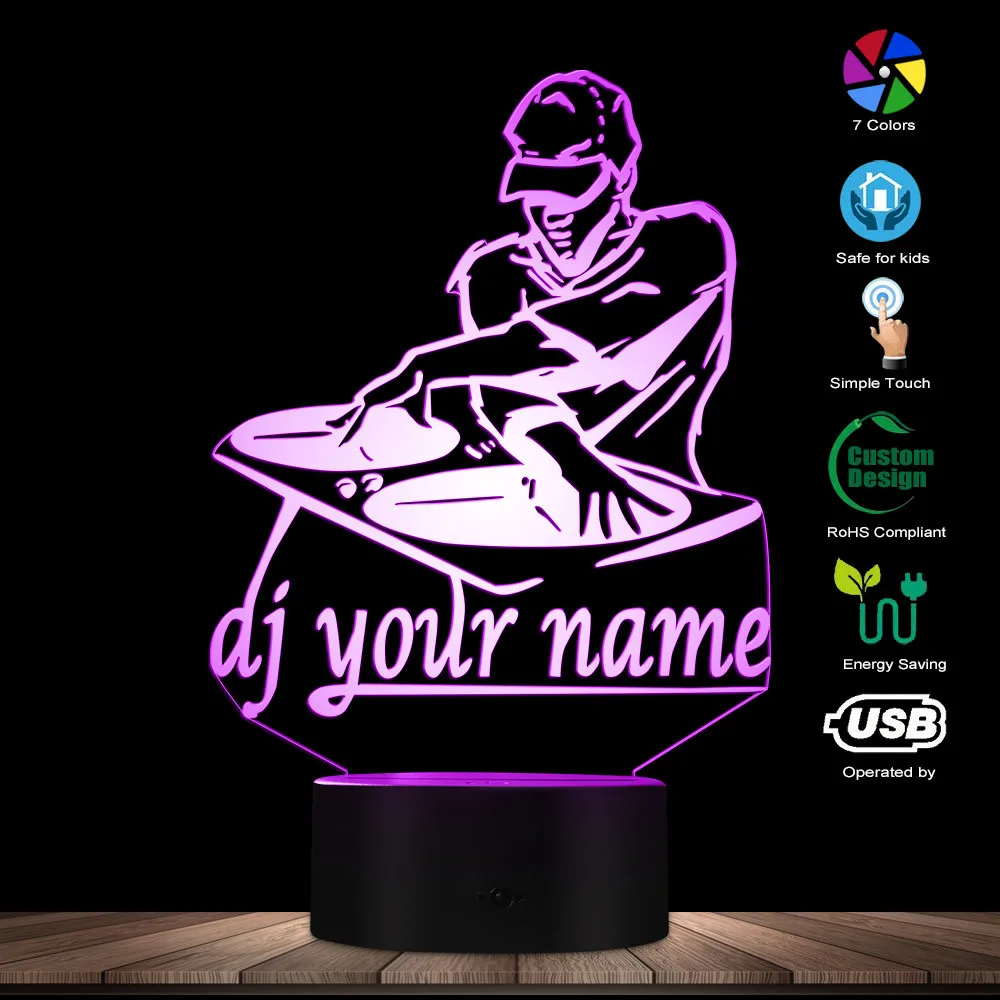 Diskoteka, DJ, LED Nakties Šviesos Kūrybos Stalo Lempa DJ Turntable Asmeninę Custom Jūsų Vardas Muzikos Klubas Šalies Dekoratyvinis Apšvietimas