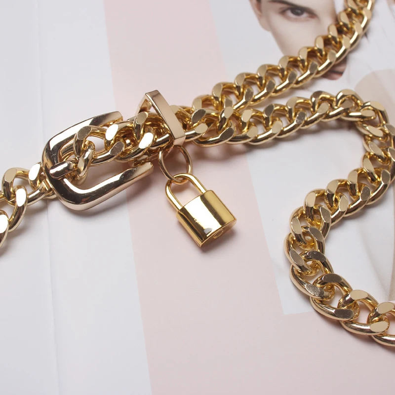 Aukso grandinės diržo užrakto metalo diržus moterims, kubos raktų pakabukai sidabro pankai suknelė juostos ilgai ketting riem cummerbunds