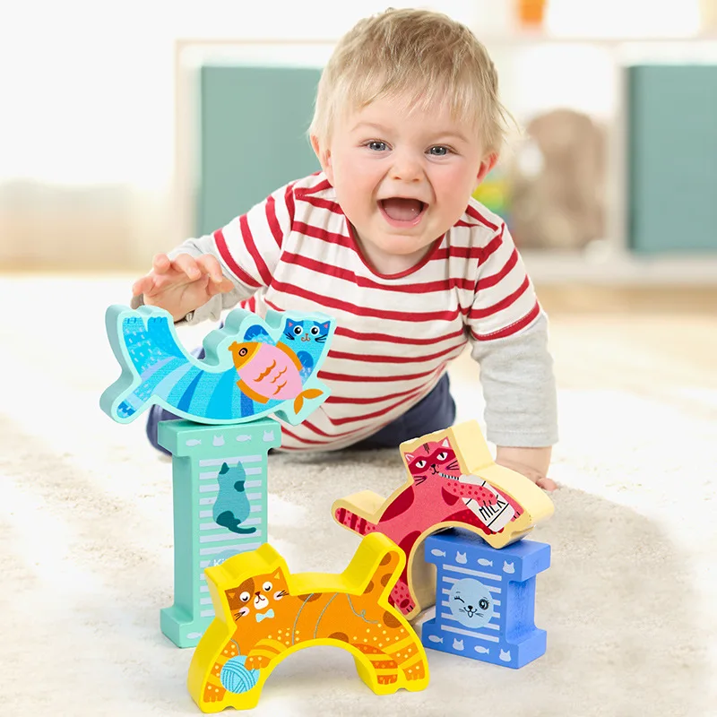 Vaikai Mediniai Balansas Blokai Krovimas Aukšto Medinių Blokų Žaislas Bamblys Švietimo Montessori Žaislai Vaikams Žaidimas