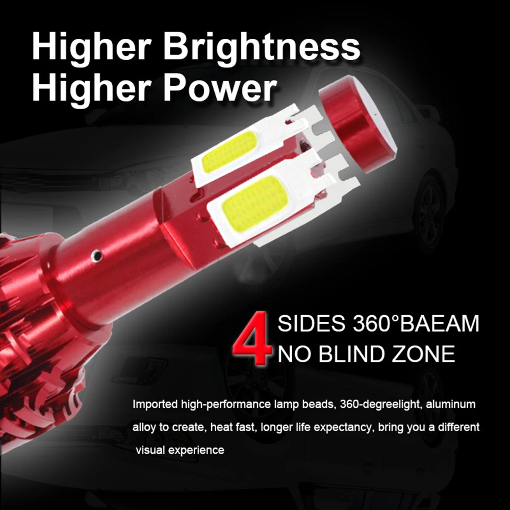 2vnt H7 LED Žibintų Lemputės automobilių accessries H13 9005 9007 5202 9006 9004 H11 4-Pusių COB LED Šviesos 6000K