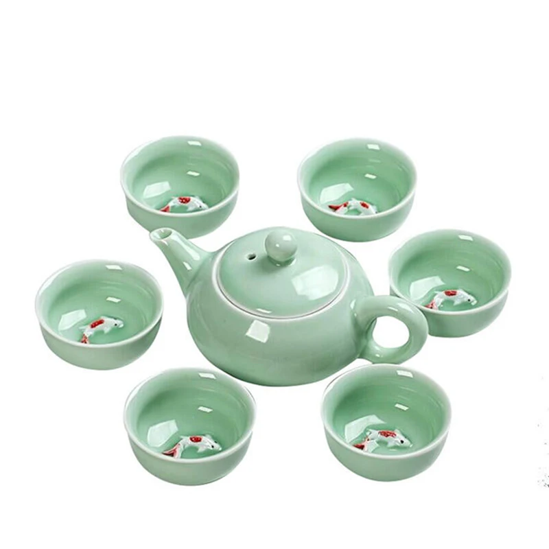 7pcs Arbatos Rinkiniai Išskirtinį spalvos jūros vandens arbatos rinkinys Apima 6 puodeliai 1 arbatinukas,Jingdezhen Prekės Išskirtinį Nustatyti Kung Fu Arbatos Puodelio Nemokamas pristatymas