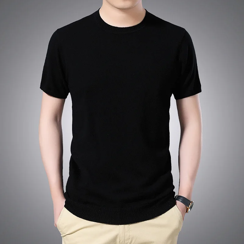 Vyrų rudens ir žiemos apvalios kaklo trikotažas trumparankoviai marškinėliai jaunimo korėjos versija tendencija T-shirt