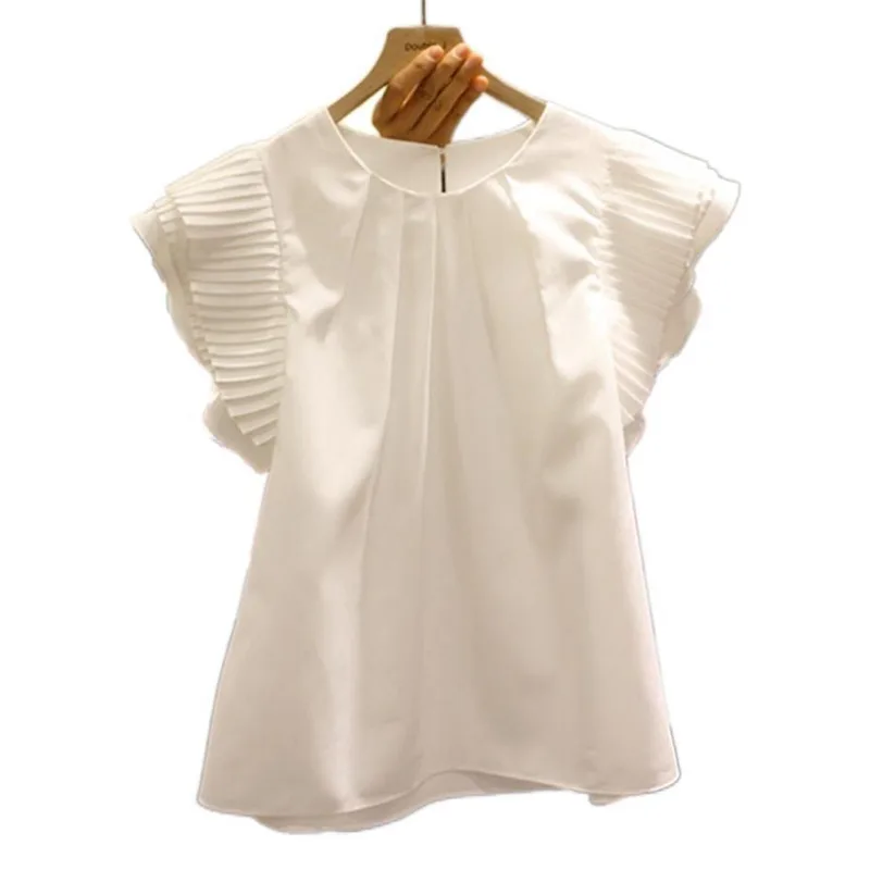 LANMREM 2021 naujų pavasario ir vasaros korėjos stilių mergaitės drabužių turas plisuotos rankovėmis ir trumpi marškinėliai moteriška palaidinė WL55401XL
