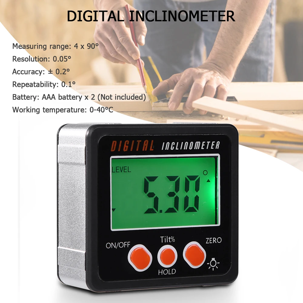 Elektroninių Matlankis Skaitmeninis Inclinometer 0-360 Aliuminio Lydinio Skaitmeninis Kampine Lauke Kampo Matuoklis Matuoklis Magnetai Pagrindo Matavimo įrankis