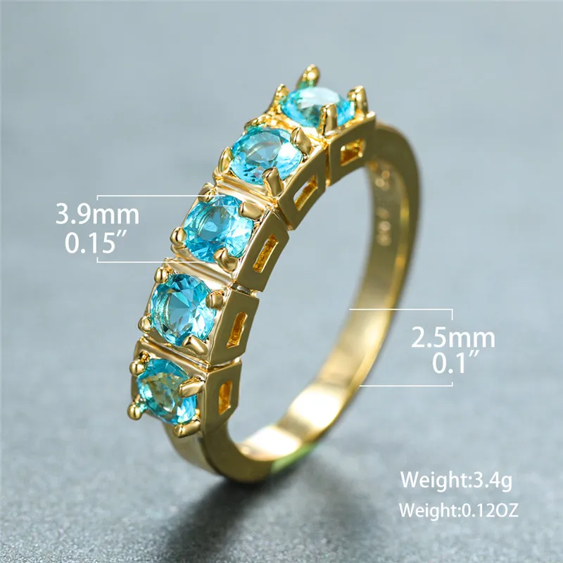 Senovinių Moterų Aqua Blue Crystal Žiedą, Klasikinis Aukso Spalvos Plonas Vestuviniai Žiedai Moterims Žavesio Nuotakos Ovalo Formos Sužadėtuvių Žiedas