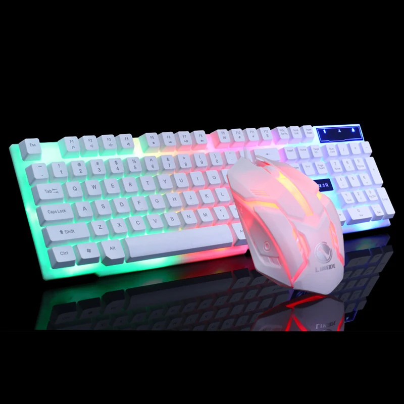 USB Laidinė Žaidimų Klaviatūra, Pelės Rinkinys PC Vaivorykštė spalvotu LED Apšviestas Apšvietimu Žaidėjus Žaidimų Pelės ir Klaviatūros Rinkinys, Home Office