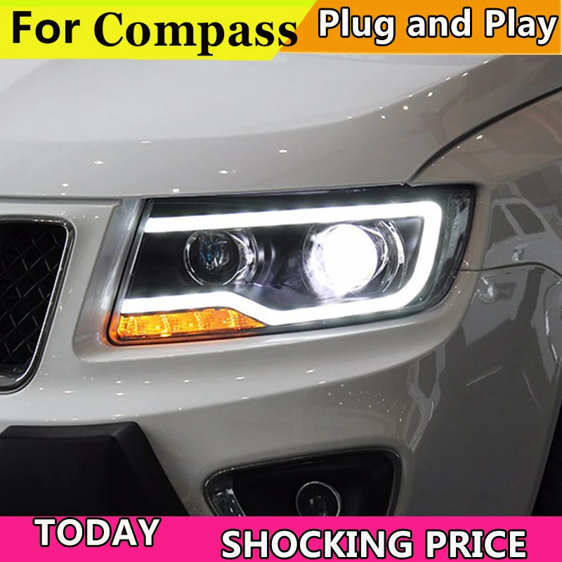 Automobilių Stiliaus Žibintai už JEEP Compass 2011-m. LED Žibintų, dėl Kompaso Žibintas LED Dienos Veikia Šviesos Bi-Xenon HID