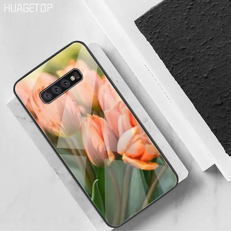 HUAGETOP Tulpės Gėlių Pavasario Shell Telefono dėklas Grūdintas Stiklas Samsung S20 Plius S7 S8 S9 S10 Plus Pastaba 8 9 10 Plius