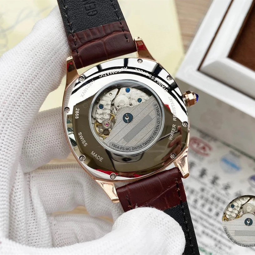 Šveicarijos Prabangos Prekės 1:1 tą Patį Stiliaus vyriški Automatinis Mechaninis laikrodis Mens Odos Žiūrėti Juosta, Nerūdijančio Plieno laikrodis Savęs Likvidavimo