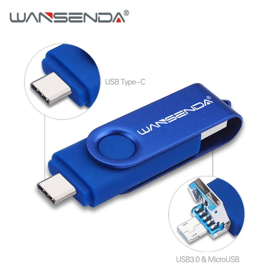 WANSENDA C Tipas USB Flash Drive 512 GB USB 3.0 & Type C & Micro USB Pen Drive 256 GB 128GB 64GB 32GB Pendrive Flash Drive