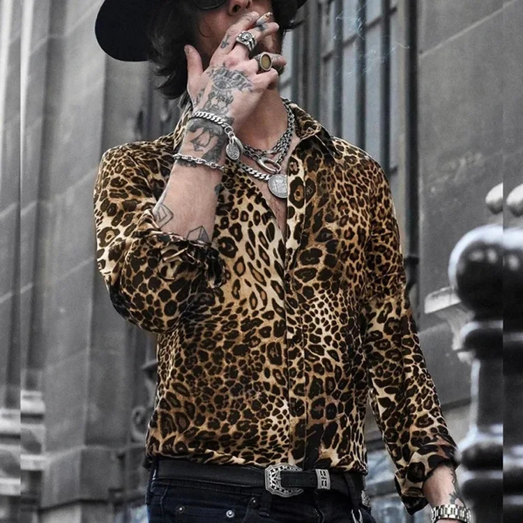 Vyriški Leopardas Spausdinti ilgomis Rankovėmis Marškinėliai Atsitiktinis Aukštos Kokybės ilgomis Rankovėmis Vyras Prekės ženklo Drabužių Verslo Marškinėliai