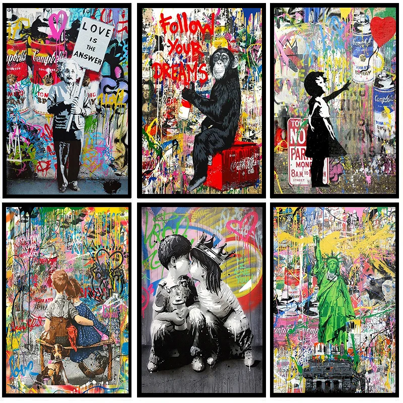 Banksy Grafiti Menas Atlikite Savo Svajonių Drobė Meno, Plakato ir Spausdinimo Gatvės Menas Drobė Paveikslų ant Sienos, Namų Dekoro Nuotrauką