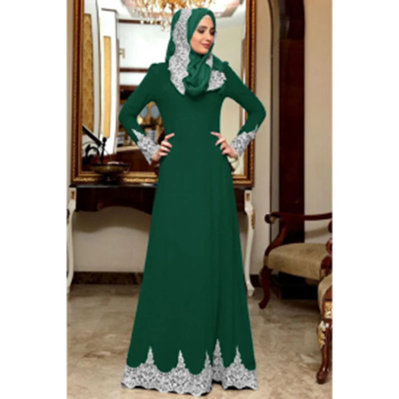 Islamo aprangos ponios drabužiai Islamo skraiste Musulmonų suknelė ponios atsitiktinis puoštas nėriniais suknelė Dubajus turkijos turbaną suknelė