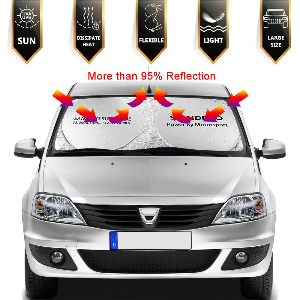 Automobilio priekinį Stiklą Saulės Pavėsyje Padengti Dacia Sandero Stepway R4 Xplore Streetway Auto Reikmenys Anti UV Atšvaitas Skydelis Raštas