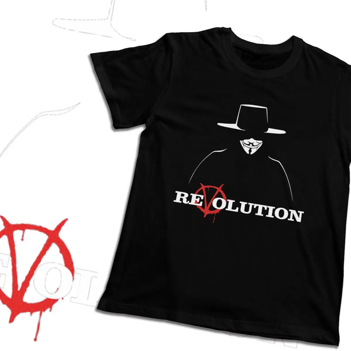 Žmogus T-shirt V For Vendetta Revoliucijos Gražus Medvilnės Harajuku Klasikinis Turas Kaklo Animacinių filmų Spausdinti Marškinėliai