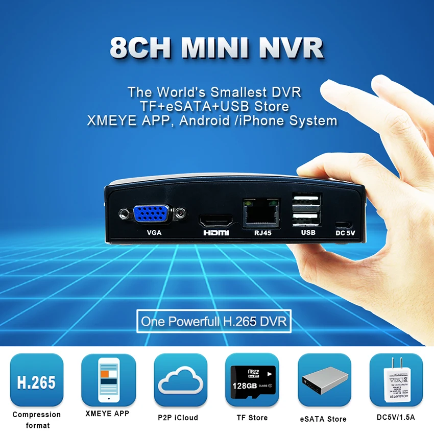 Smar Super Mini NVR 4CH 8CH Tinklo Diktofonas, VAIZDO NVR, Onvif H. 264 720P/960P/1080P IP Kameros palaikymo eSATA/TF/USB