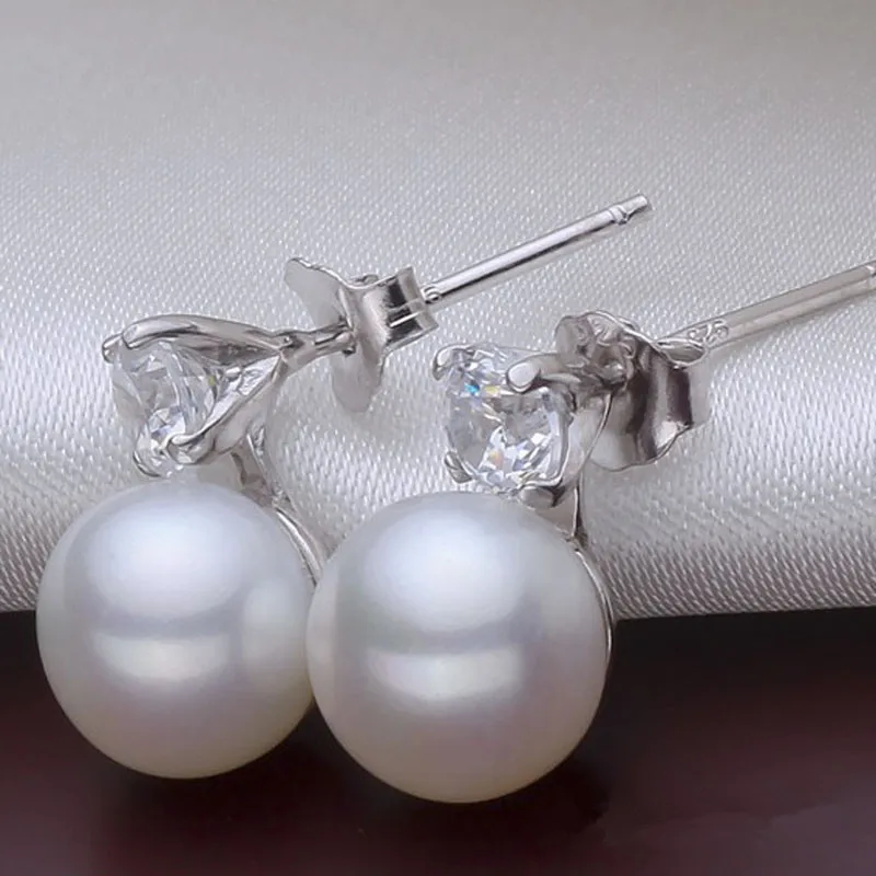 žavinga! natūralūs gėlo vandens Dirbtiniu būdu išauginti perlai 8mm apvalus smulkių perlų papuošalai, auskarai cirkonio 6 spalvų moterims