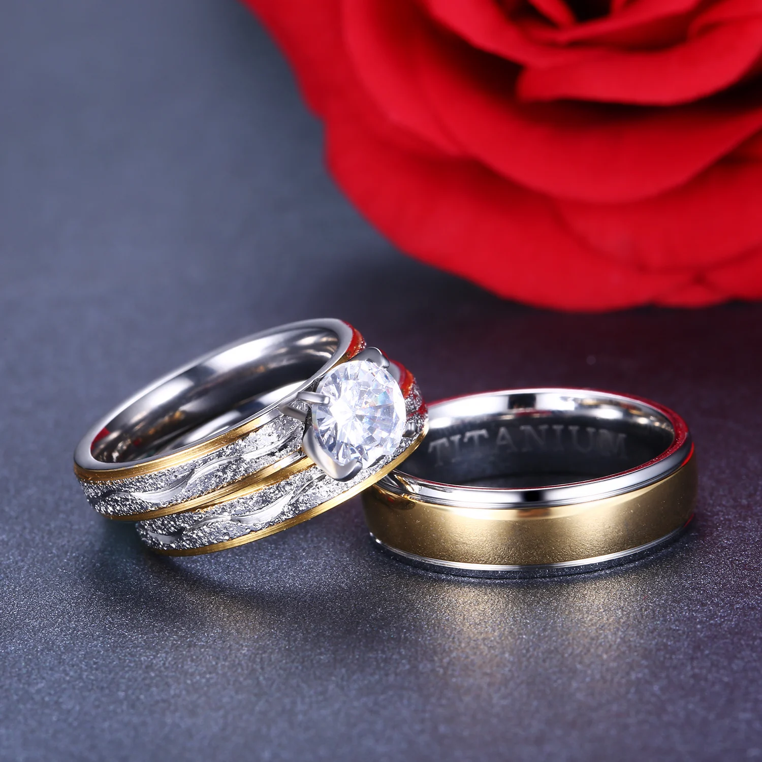 Vestuvinių Žiedų Pora Kubinių Zirconia Žiedas Rinkinys Moterims Titano Žiedas Vyras Moteris Priedai 2019 Žada Pamaldų Brangenybės