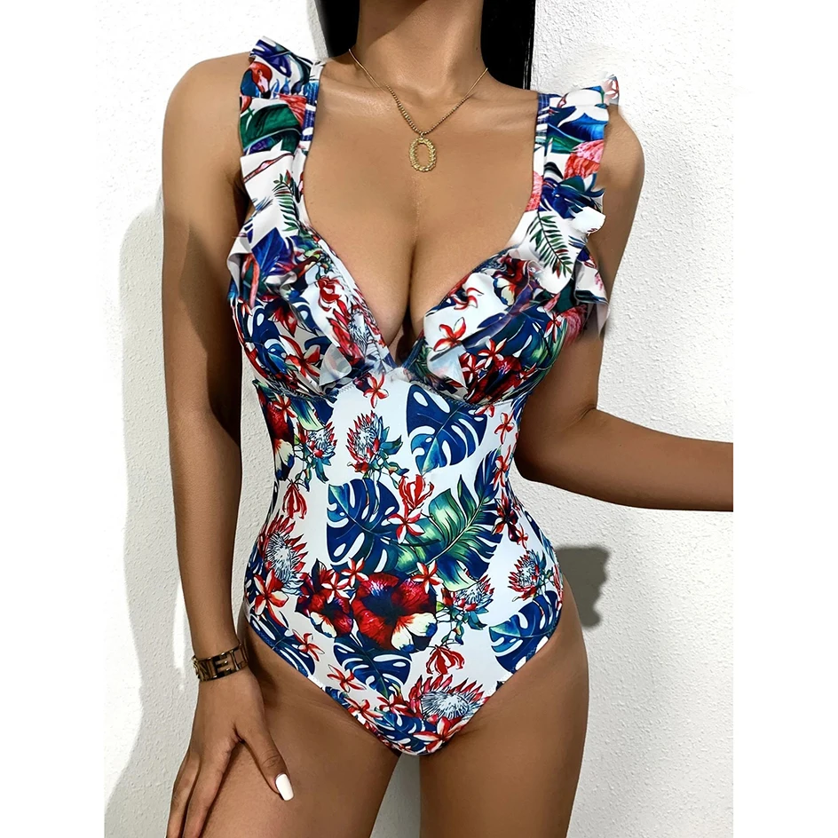 Seksualus Pynimas maudymosi Kostiumėliai Moterims, 2021 vientisi maudymosi kostiumėlį Push Up Gėlių Maudymosi Kostiumą, Moteris Plaukimo Paplūdimio Drabužiai Monokini maudymosi kostiumėlį