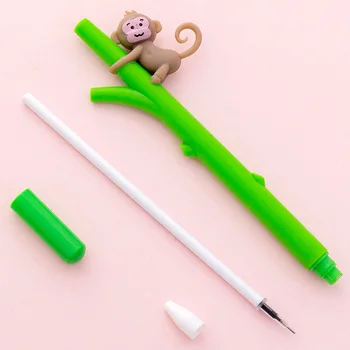 32 vnt./daug Animacinių filmų Beždžionė gelio rašikliai Mielas bambuko 0,5 mm, juodas rašalas neutralus pen medžiaga pieno stiklo mokyklos raštinės reikmenys, rašymo reikmenys