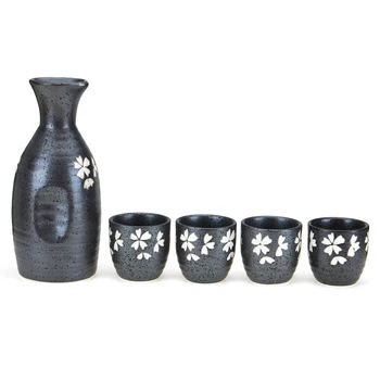 350ml Japonų Stiliaus Vyšnių Žiedų Sake Puodą Butelis Flagon Skysčiai, Puodelių Rinkinys, 5 VNT Keramikos Klubo Kolbą Vyno Puodelis