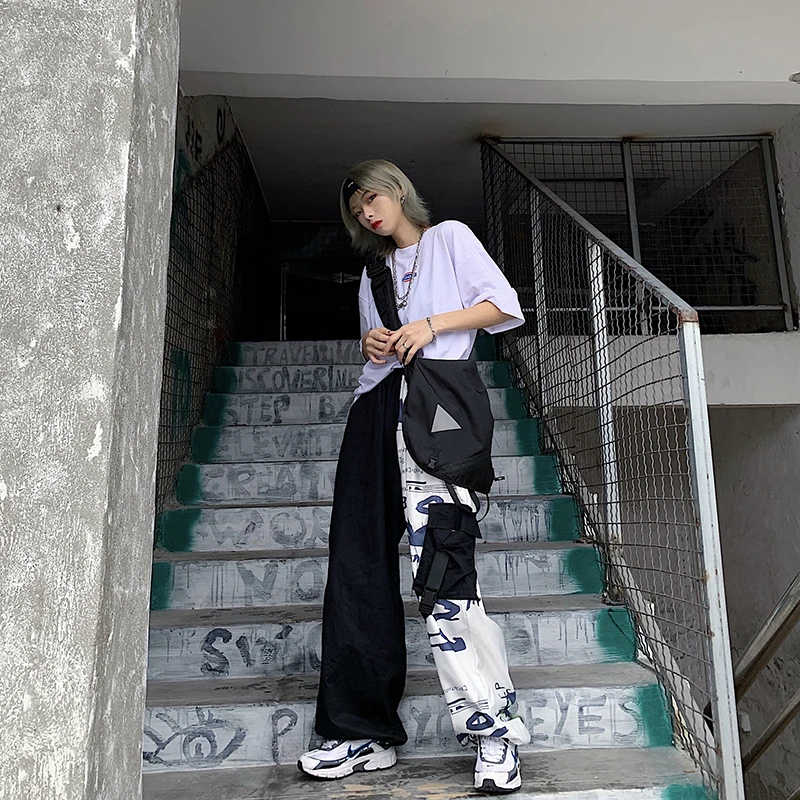 2020 Krovinių Kelnės Moterims korėjos Harajuku Stiliaus Kelnės Moterims Streetwear Grafiti Pločio Kojų Kelnės Hip-Hop Estetinės Kelnės Moterims