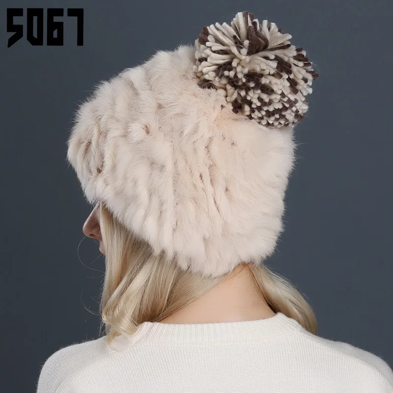 Lady Žiemą Šiltas Pompom Skrybėlės, Mergaitėms Vilnos Skrybėlę Žiemos Triušio Plaukų Skrybėlę Moterų Skrybėlę Rudens Žiemos Elegantiškas Megztas Kepurės Reguliuoti A71