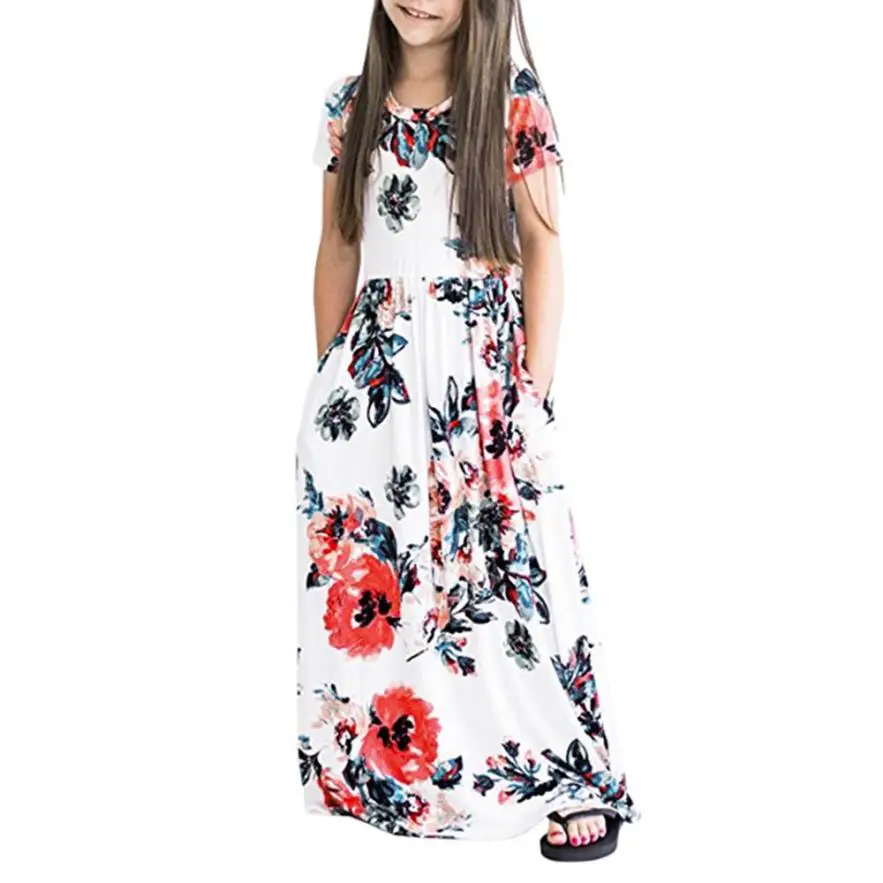 TELOTUNY 2020 m. Vasarą Vaikai mergina Gėlių suknelės Mados Bamblys Baby Girl Vaikas Gėlių Spausdinti Princesė Šalis Suknelė Komplektus 5.18