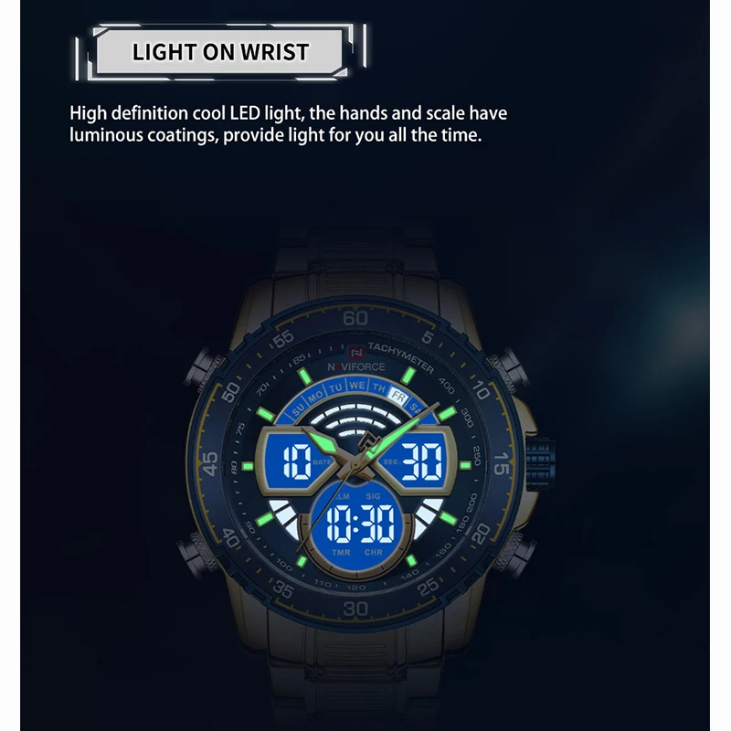 NAVIFORCE Vyrų Skaitmeninis Žiūrėti LED Sporto Karinės Mens Kvarcinis Laikrodis Vyrų Šviesos Vandeniui Laikrodis Laikrodžiai Relogio Masculino