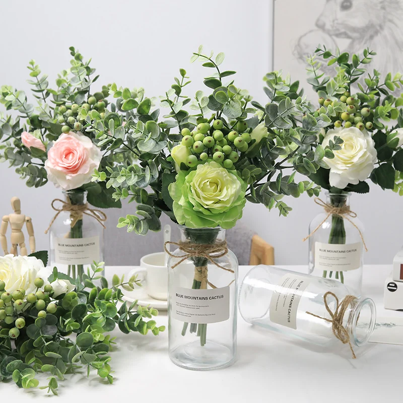 Dirbtinės Rožės Gėlių Puokštė Valgomasis Stalas Vestuvių Namų Sienų Apdailai Priedai, Turintis Gėlių Valentino Dienos Dovanų
