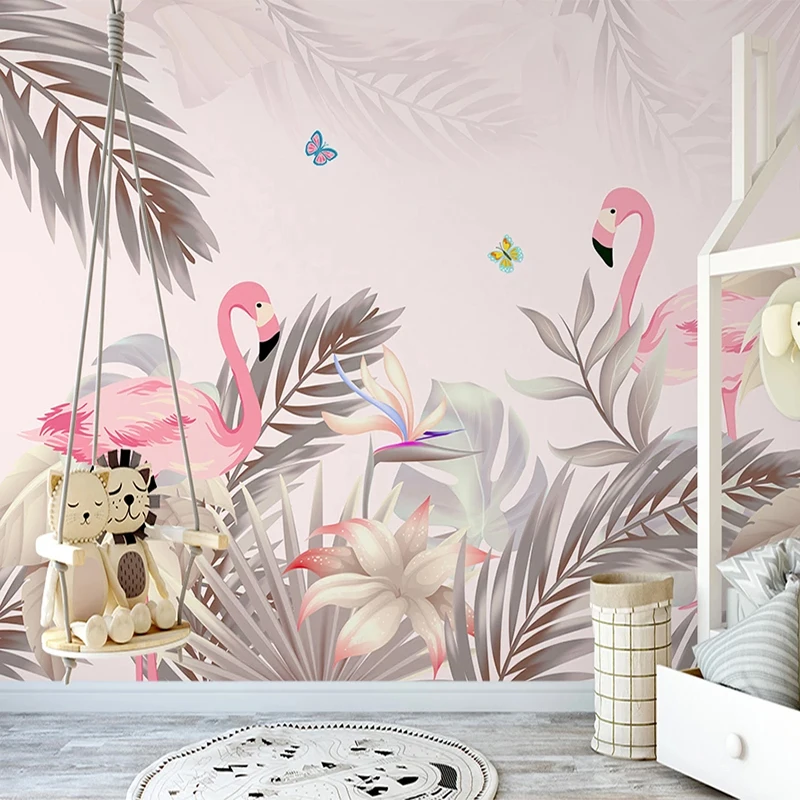 Custom 3D Tapetai, Freskos, Tropinių Augalų Flamingo Bananų Lapų Foto tapetų Vaikams, Mergaičių Kambario, Miegamojo Dekoro, Sienų Tapyba