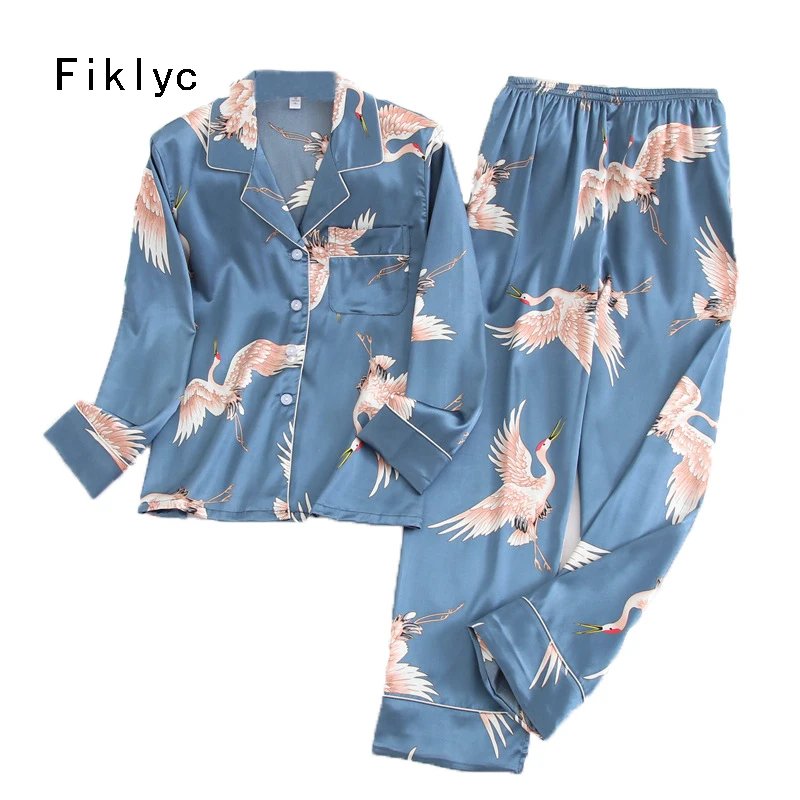 Fiklyc apatiniai pavasario moterų dviejų dalių pižama rinkiniai satino spausdintų plonas dizainas korėjos moterų naktiniai marškinėliai namų drabužiai KARŠTO