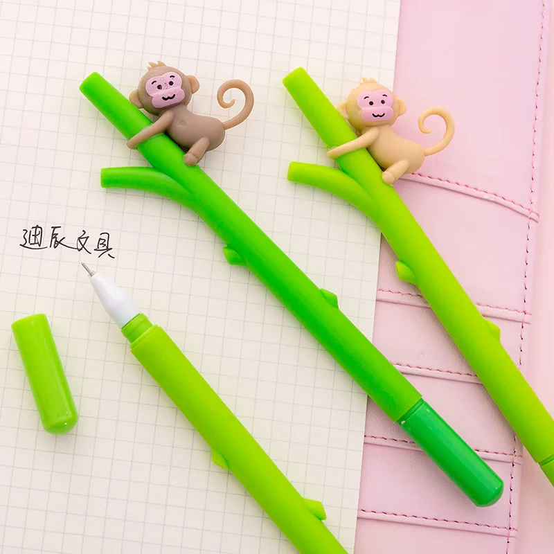 32 vnt./daug Animacinių filmų Beždžionė gelio rašikliai Mielas bambuko 0,5 mm, juodas rašalas neutralus pen medžiaga pieno stiklo mokyklos raštinės reikmenys, rašymo reikmenys