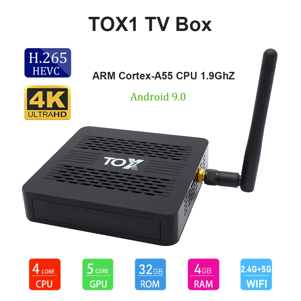 2020 TOX1 S905X3 Smart Android 9.0 TV Box 4 GB RAM, 32 GB ROM 2.4 G 5G WiFi, Bluetooth 4K HD imtuvą