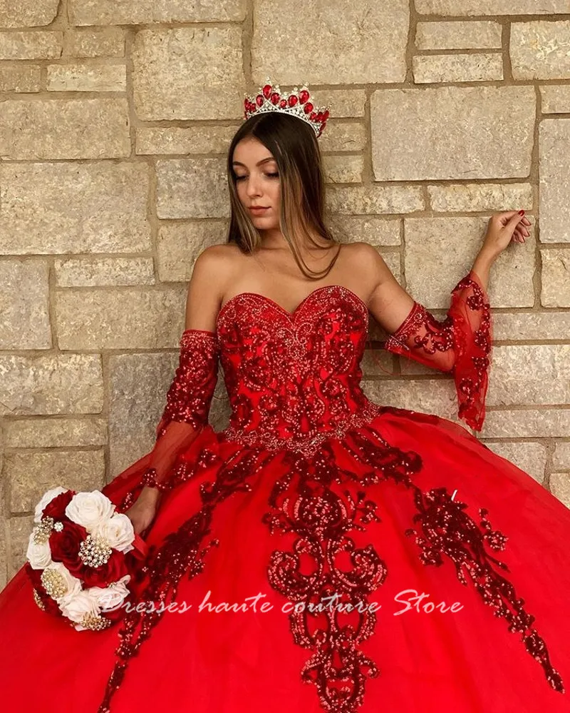 Raudonos Spalvos Organza Saldus 16 Quinceanera Suknelę Blizgučiais Aplikacijos Zawalcowany Brangioji Inscenizacija Suknelė Meksikos Mergina Gimtadienio Suknelė