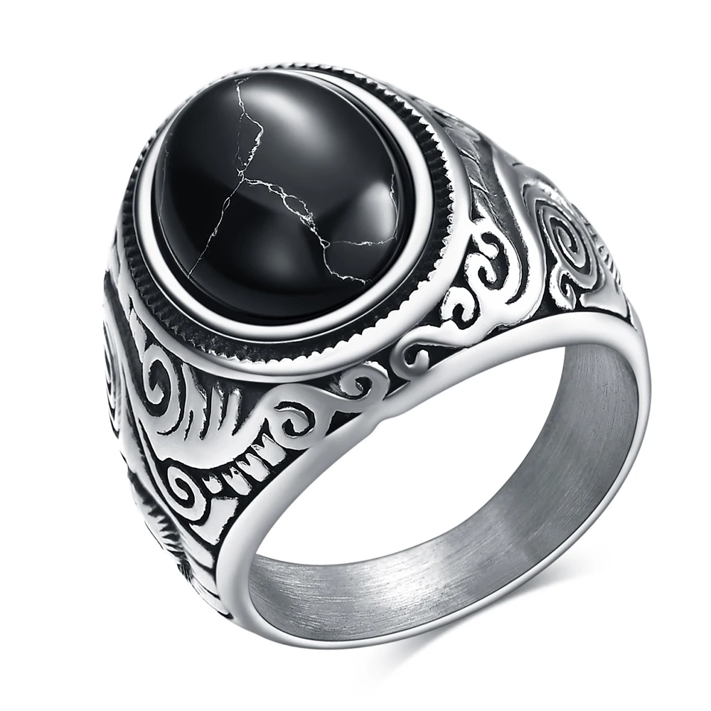 Didmeninė Retro Papuošalai Akmens Žiedai Vyrams, Titano Plienas Inkrustacijos Trijų Spalvų Oniksas Žiedas Vyrams Valdinga Opalas Žiedas