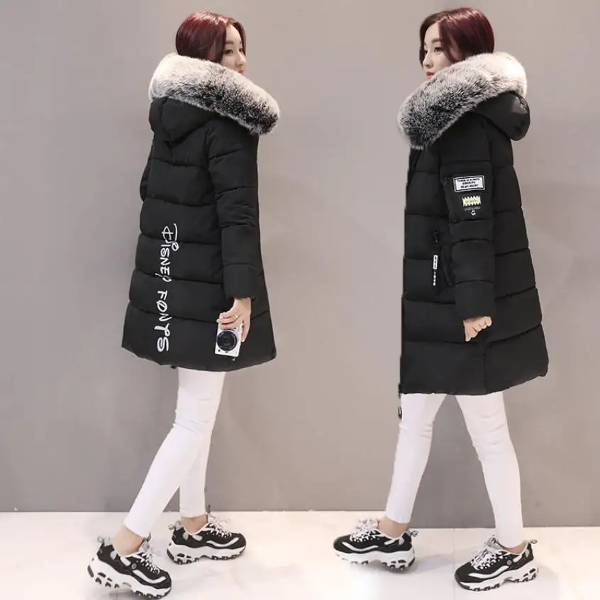 2020 Naujų Korėjos Studentai Didelis Kailių Apykaklės Žemyn Medvilnės Parko Moterų Žiemos Slim Vidurio Ilgai Mados Parko Šiltas Kailis Storas Wadded Striukė