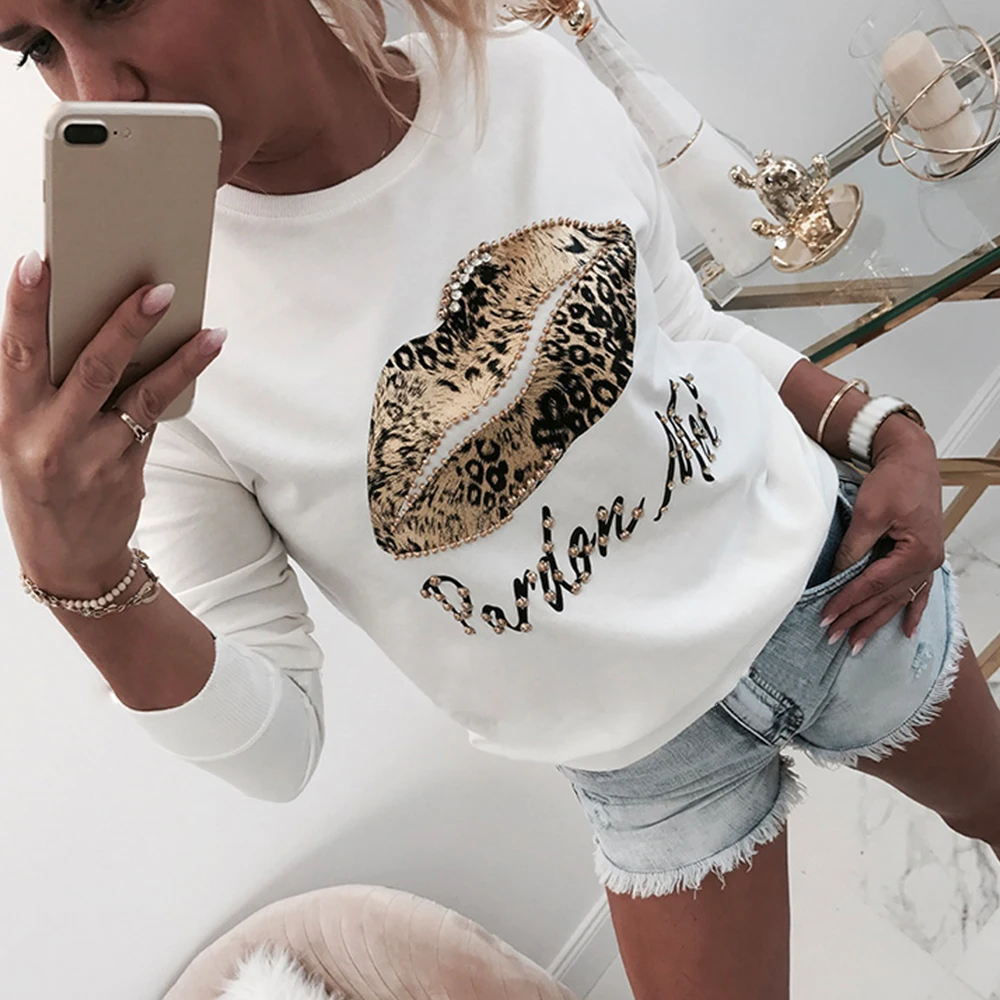 Moterų Palaidinukė Leopardas Spausdinti Puloveris Rudens Mados Laišką Palaidinukė Ponios Atsitiktinis bluzy damskie Streetwear Prakaito marškinėliai D30
