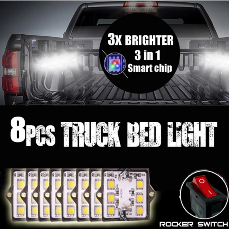 8PCS led žibintuvėlis Baltas LED Universalus Sunkvežimių Lova/Galinis Langelis Apšvietimo Šviesos Jutiklis 48LED už 