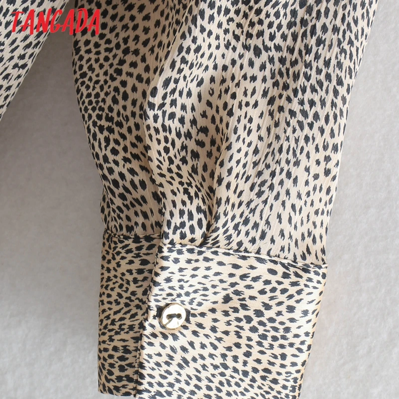 Tangada moterų derliaus negabaritinių leopard print long marškinėliai ilgomis rankovėmis chic moterų atsitiktinis palaidų palaidinė blusas femininas 2W145