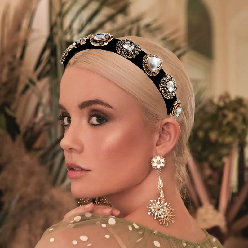Prabanga Baroko Balta Didelių Perlų Žvilgesio Kristalų Temperamentas Papuošalai Lankelis Plaukų Aksesuarai Moterų Vestuves