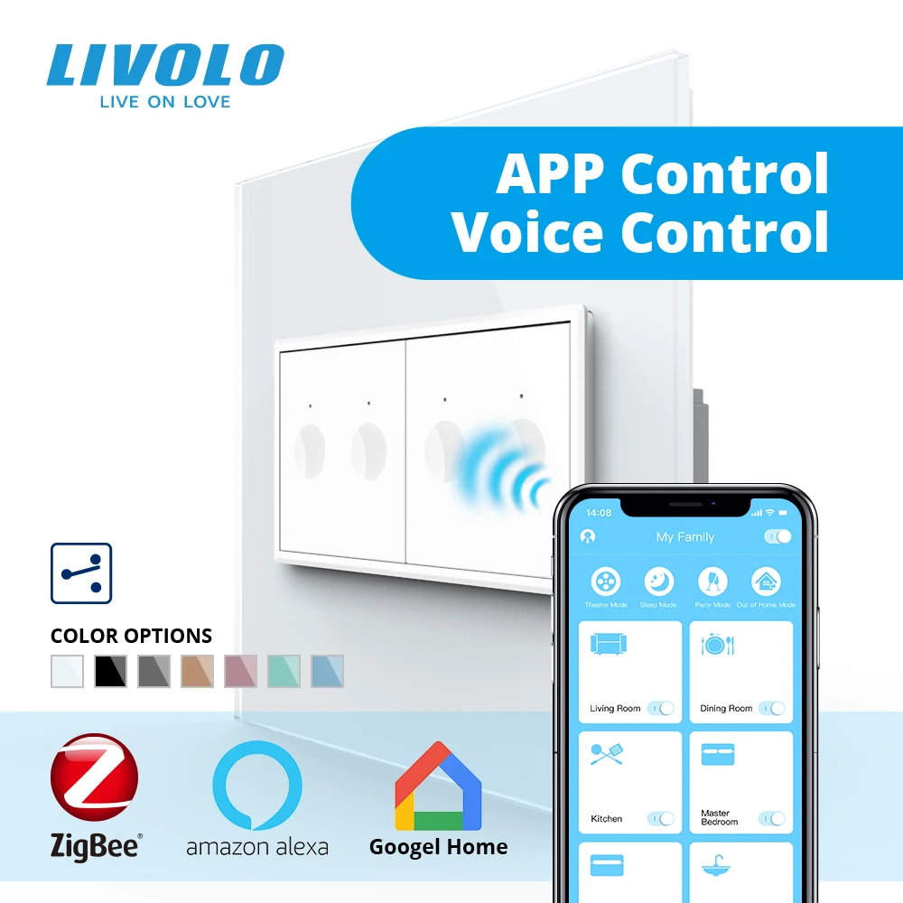 Livolo MUMS AU Standarto 90mm Smart wifi Sienos Jutiklinį Jungiklį,app išmanųjį telefoną Touch Kontrolės,balta kristalų, stiklo,plastiko klavišą kryžius