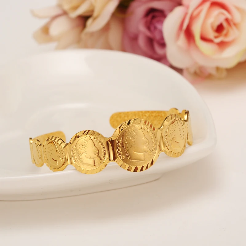 Dubajaus Aukso monetos manžetai Bangle apyrankės moterims mergina Apyrankę afrikos Vaikams Bairn Papuošalai, vyrų artimųjų rytų Arabų Dovana