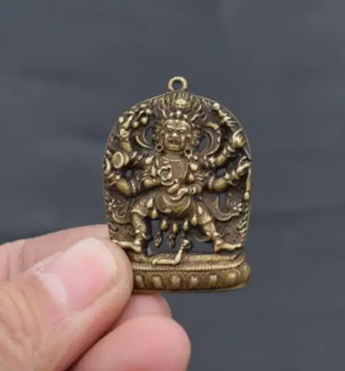 Kinijos archaize gryno žalvario Šešių rankos Budos mažas Amuletas statula