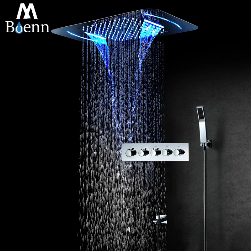 M Boenn Dušo Sistema, Kritulių LED Dušo Vonios Maišytuvas Potinkinis Maišytuvas Termostatiniai Vožtuvas Įterptųjų Lubų Dušo sienelė