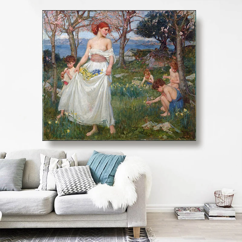 Citon William Waterhouse《Pavasario Daina》Drobė, Aliejus, tapyba Meno kūrinius Plakato Nuotrauką Šiuolaikinės Sienų Dekoras Namų kambarį Apdaila