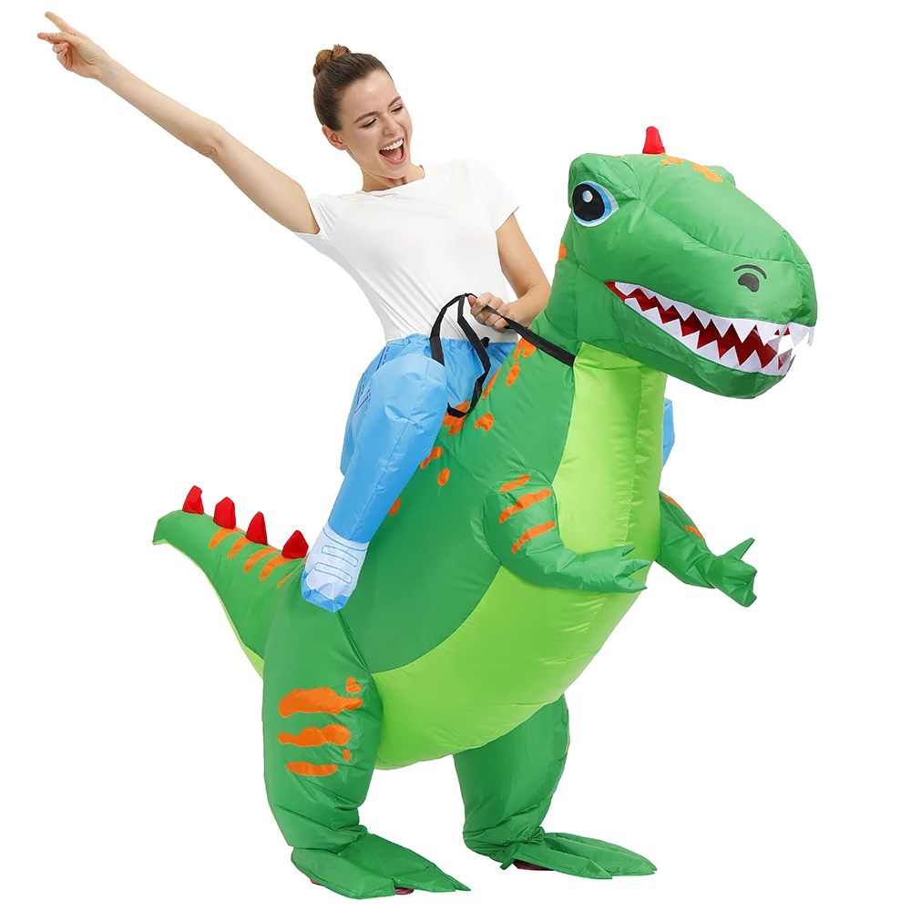 Suaugęs Vaikas Važinėti Žalias Dinozauras Pripučiamas Kostiumas Helovyno Cosplay Šalies Kostiumai Kalėdų Tėvų, Vaiko Veiklos Kostiumas